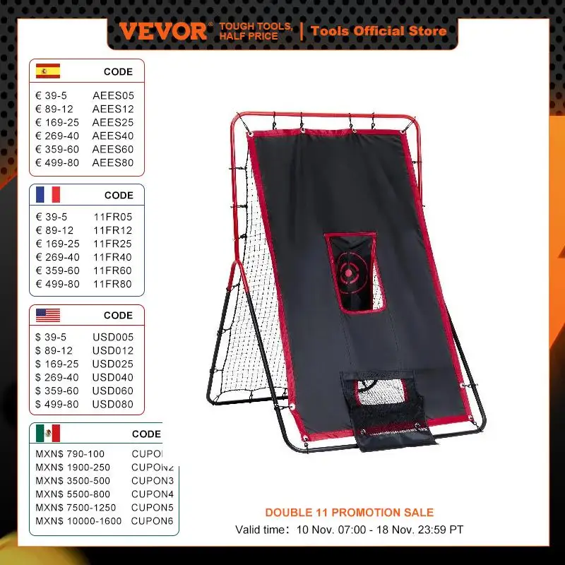 VEVOR Baseball And Softball Rebounder Net 2-in-1 Switch Hitter Pitch Trainer PitchBack Baseball Pitching Return Trainer Nest