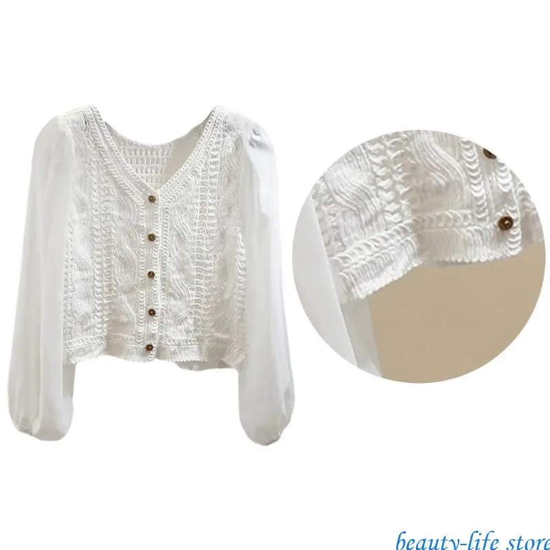 

Women Long Sleeve Buttons Down Shirt Sweet Knitted Crochets Open Front Cardigans 517D