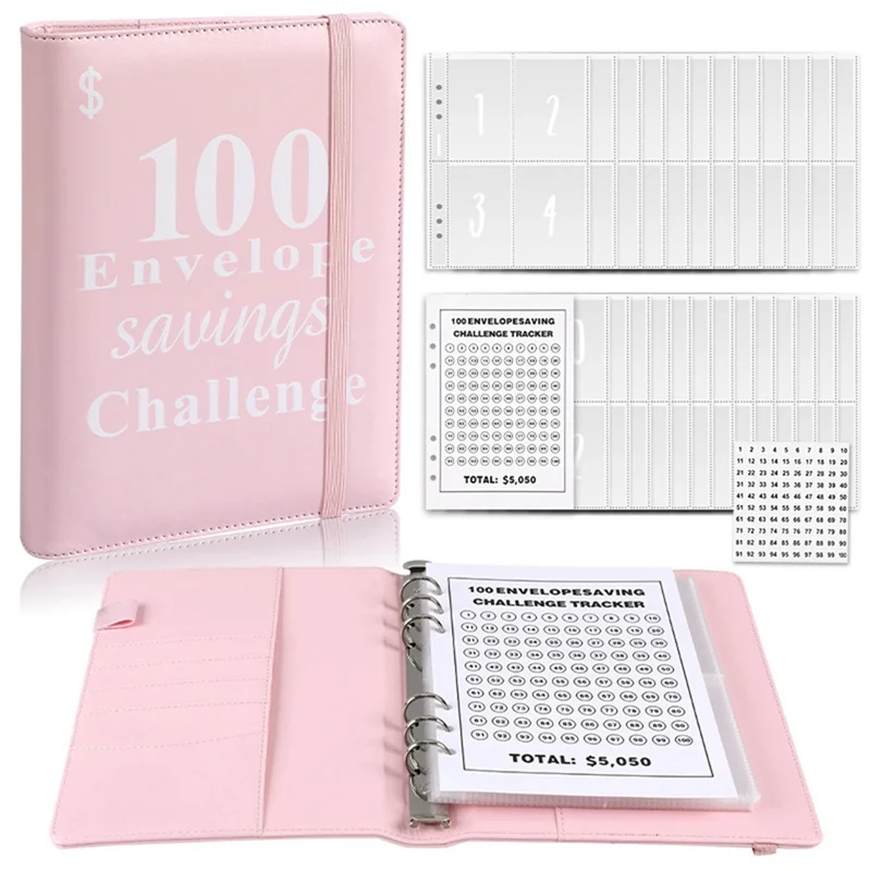 

NEW-100 Envelope Money Saving Challenge Binder, Reusable A5 Money Budget Binder Challenges Book