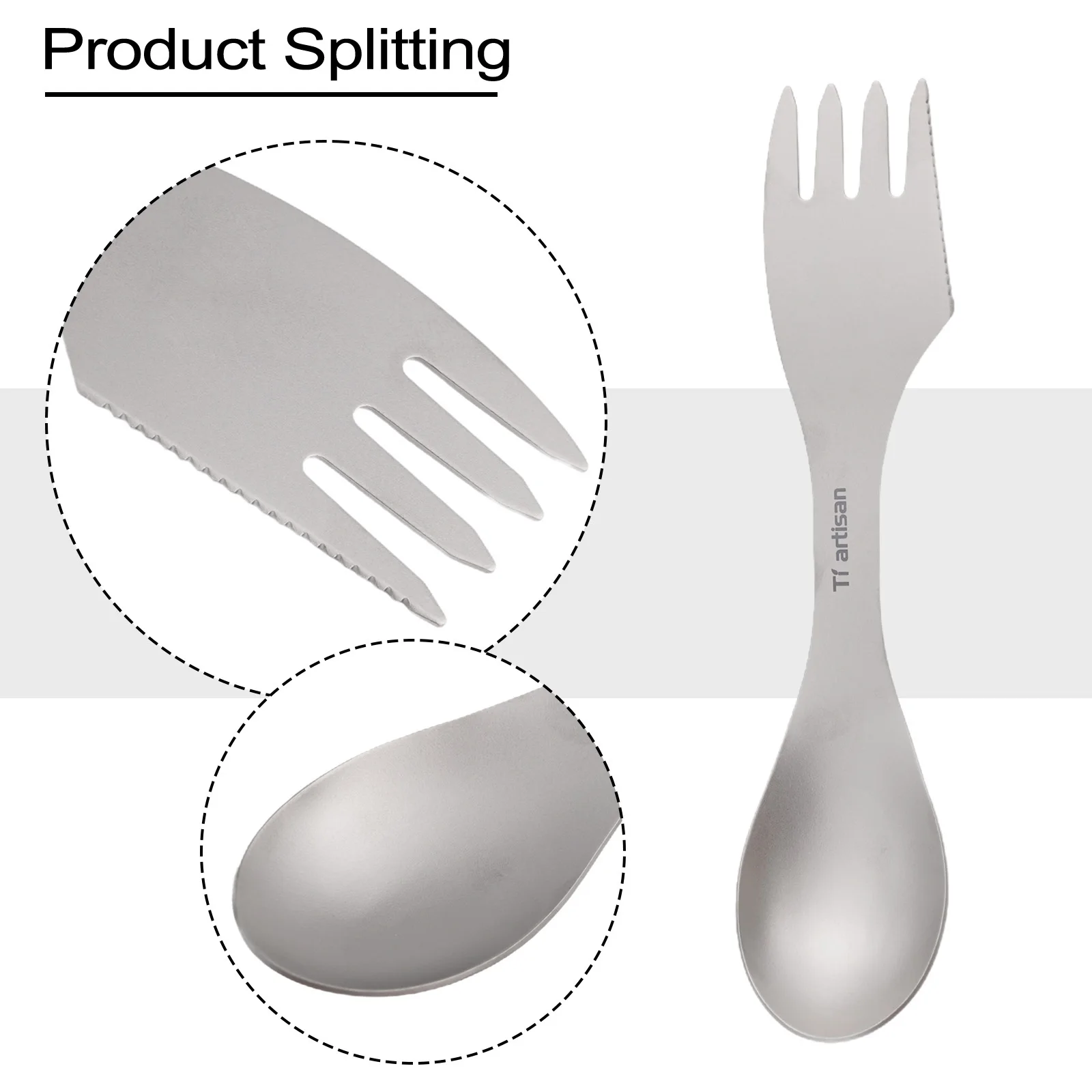 

Camping Spork Ultralight 3-In-1 Hiking Lightweight Mesh Bag Outdoor Portable Practical Tableware Titanium Cutter Edge