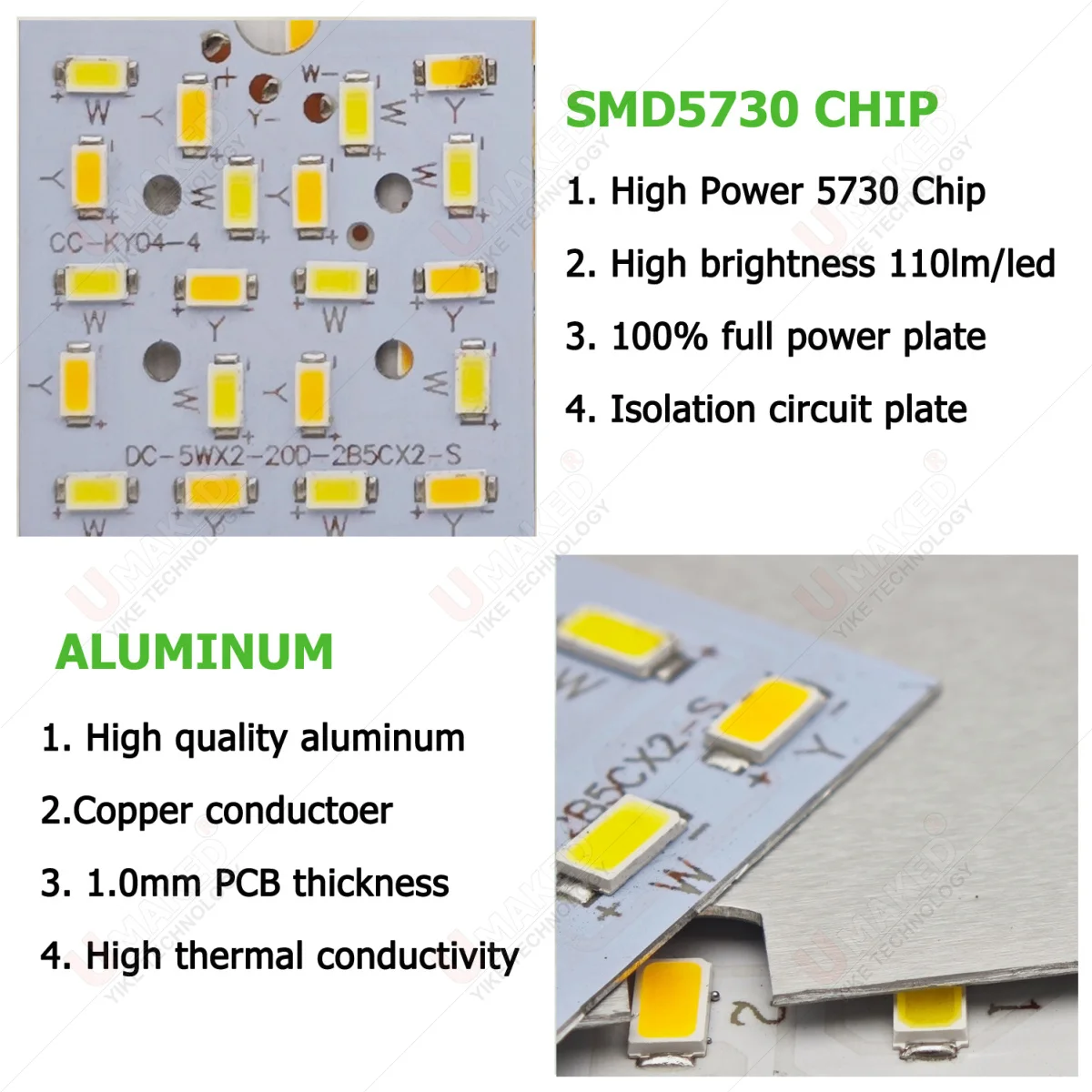 5pcs Three Light Modes,LED PCB with 5730 for Downlight,5W 9W 12W 18W LED Ceiling Light,Aluminum PCB Plate,Mix Color Indoor Lamp