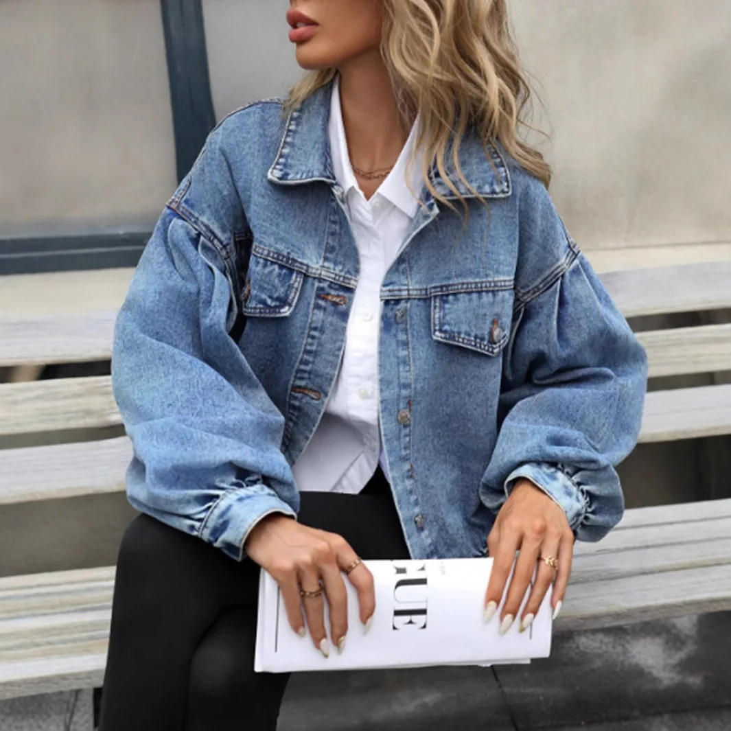 

Autumn Fashion Street Denim Jacket Women Vintage Loose Short Lapel Jacket Women's clothing