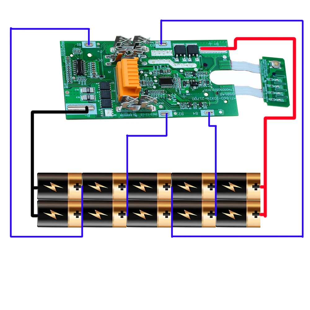 Dla 21700 18V Makita BL1830 BL1840 BL1860 tablica zabezpieczająca ładowanie baterii litowej PCB obwód BMS z wyświetlaczem mocy baterii — zdjęcie produktu 6