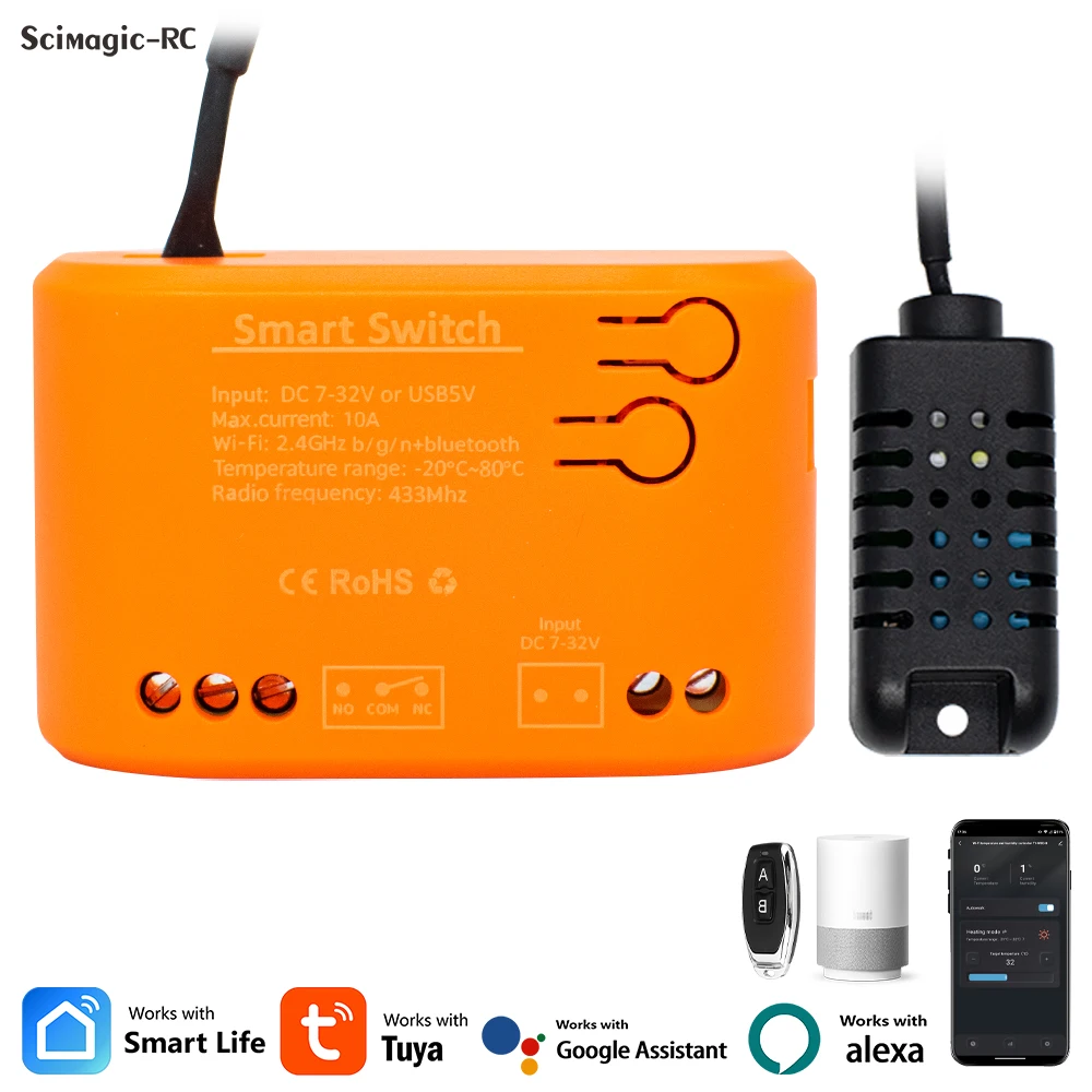 

Wifi Датчик температуры и влажности Tuya Smartlife APP Реле выключателя умного дома 12 В 24 В 220 В 10 А 2200 Вт Таймер Голосовой контроллер Alexa