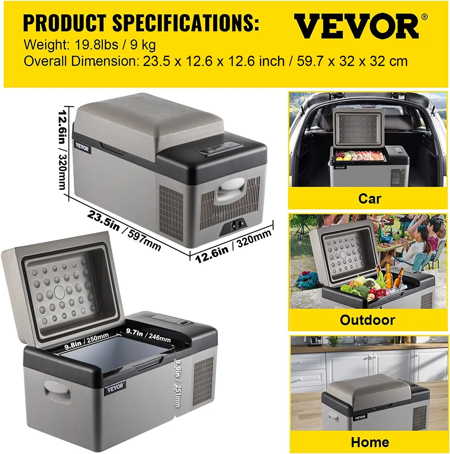 VEVOR 15L/20L autovriezer koelkast, draagbare compressorkoeler met app-bediening voor kamperen, reizen, buiten en thuis