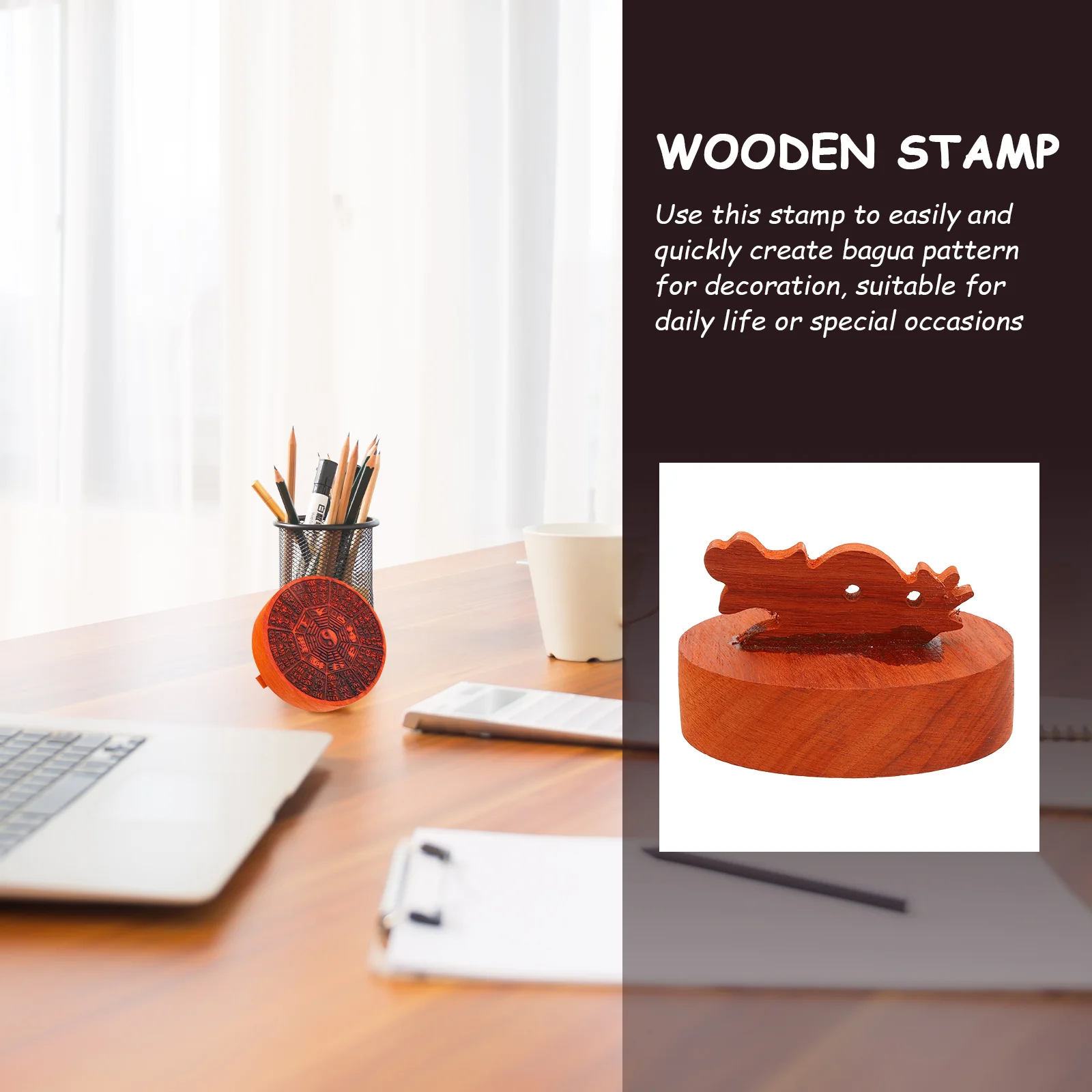 

Wooden Feng Shui Mirror Bagua Stamp DIY Craft Tool Home Decoration Chinese Style Ornament Stamp for Crafts Bagua Decoration