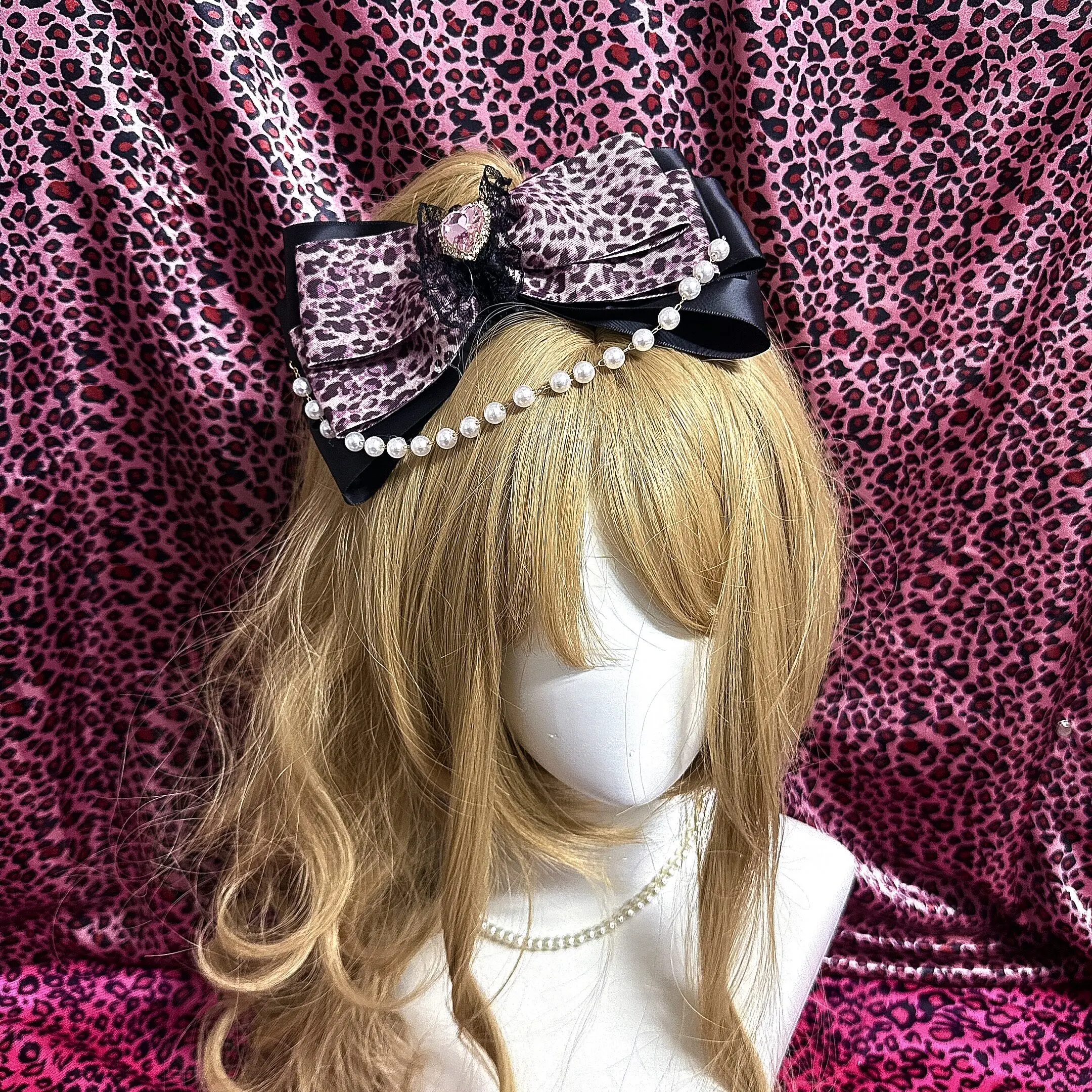 Handmade Japanese Gal Shibuya Spice Girls Ancient Photo Leopard Print Lace Bow Headgear Hairpin Ji Leopard Print Headgear