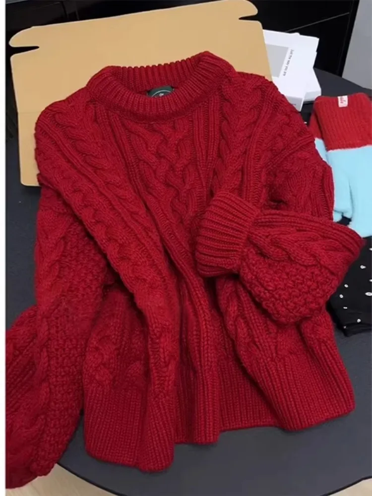 

Красный вязаный свитер для мужчин, круглый дизайн Ne Twist, подходит для осени и зимы 2026 года, Luy Year's Base irt