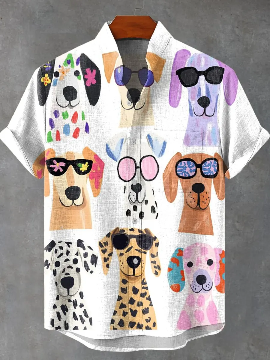 New summer short sleeved shirt with digital printed small animal pattern party atmosphere design, casual style men's shirt