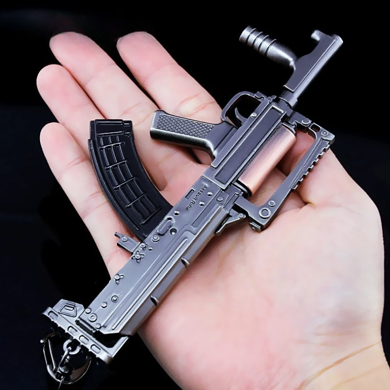 

New 15cm Mini Assault Rifle Alloy Model Keychain Desktop Ornaments Men's Gift
