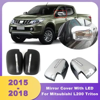 Cubierta de espejo retrovisor cromado ABS con luz LED, lámpara de señal de giro, embellecedor de espejo lateral para Mitsubishi L200 Triton 2015 2016 2017 2018