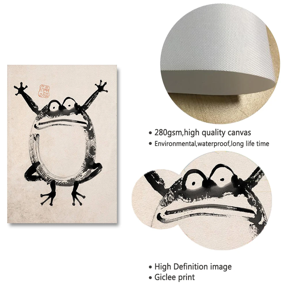 Japanese Cute Abstract Vintage Frog Poster Ukiyo-e Frog Print Japanese Wall Art Room Living Room Painting Room Decoration Poster