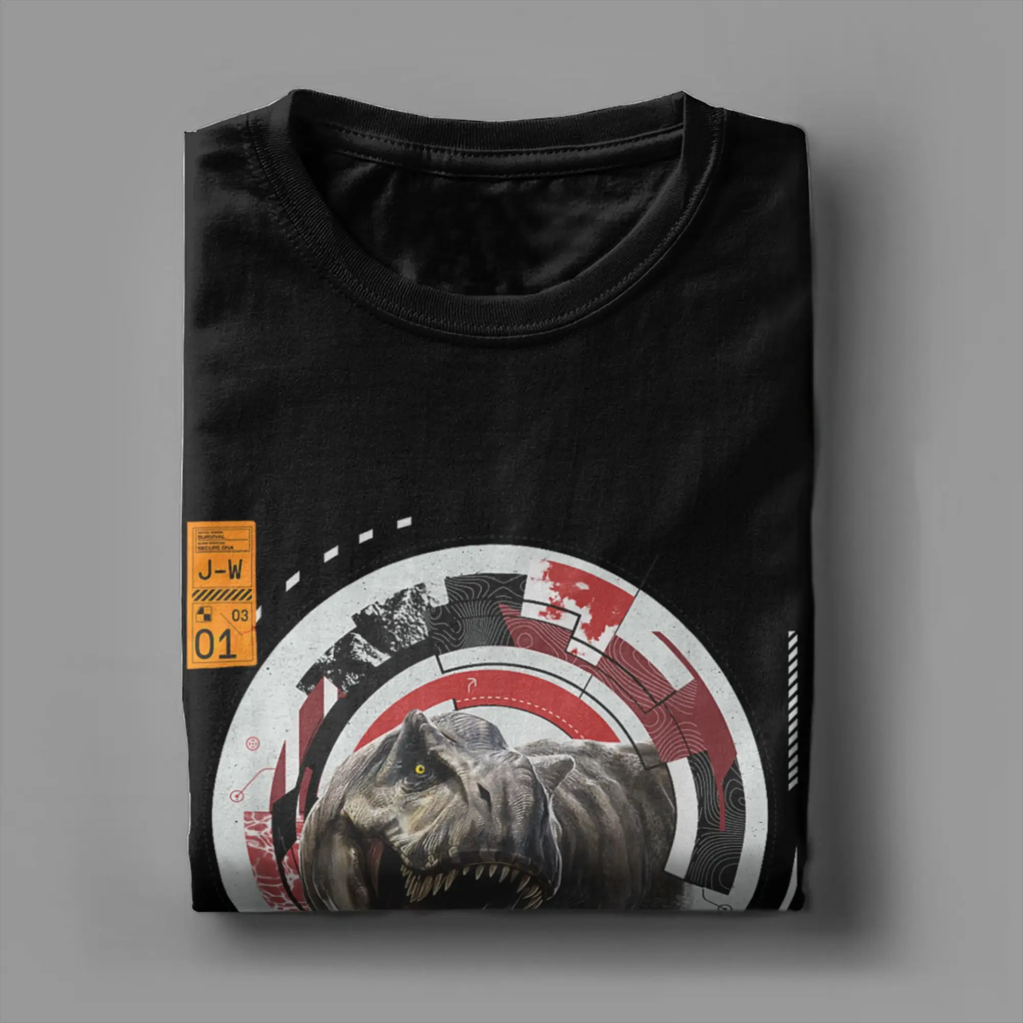 العالم الجوراسي ولادة جديدة تي ريكس المهمة السرية تي شيرت الرجال الترفيه 100% القطن تي شيرت الجولة الرقبة قصيرة الأكمام تي شيرت الملابس #4