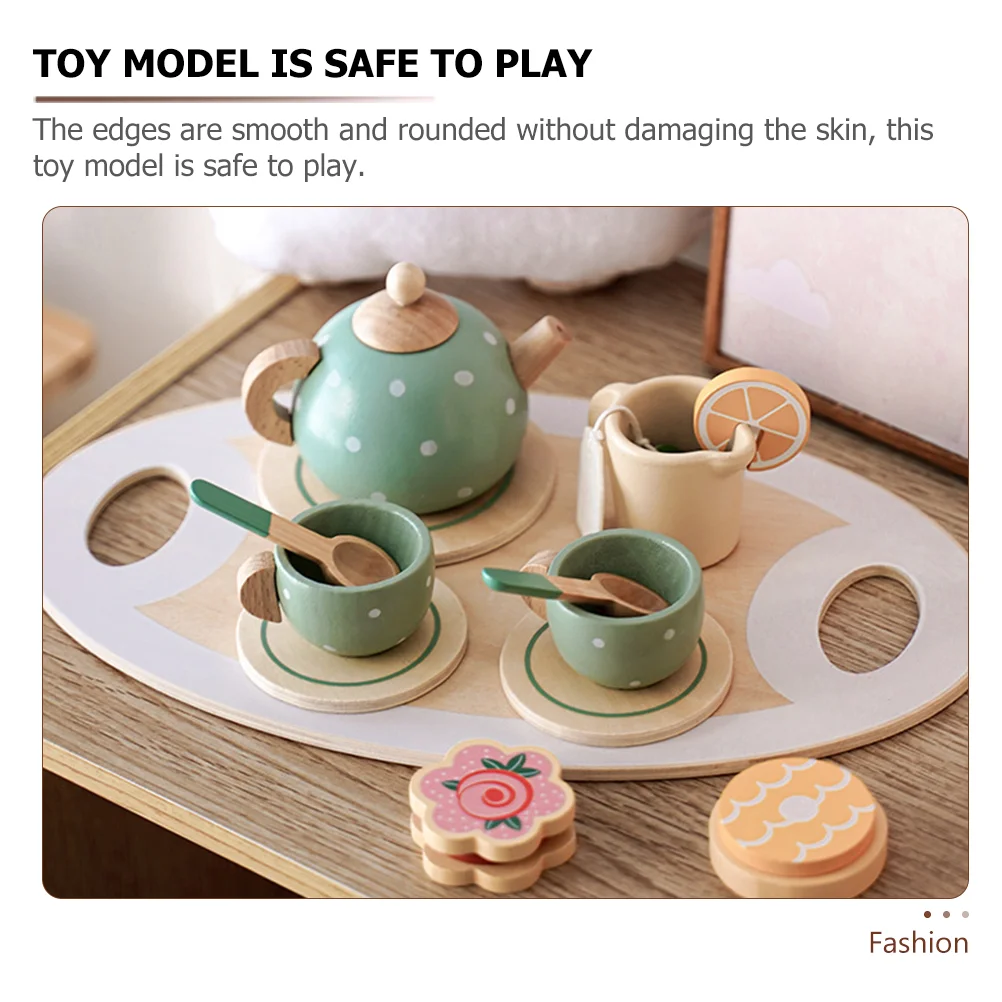 Household Tea Set Toys Preschool Childrens Kids Kitchen Playset Wooden Miniature Teaware