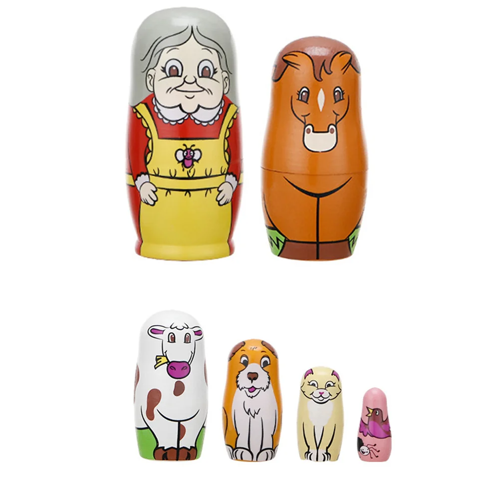 Conjunto de nidificação matryoshka de madeira colorida, 6 peças, adorável, desenho animado, ornamento artesanal para quarto de crianças, decoração de escritório, casa, brinquedo de nidificação