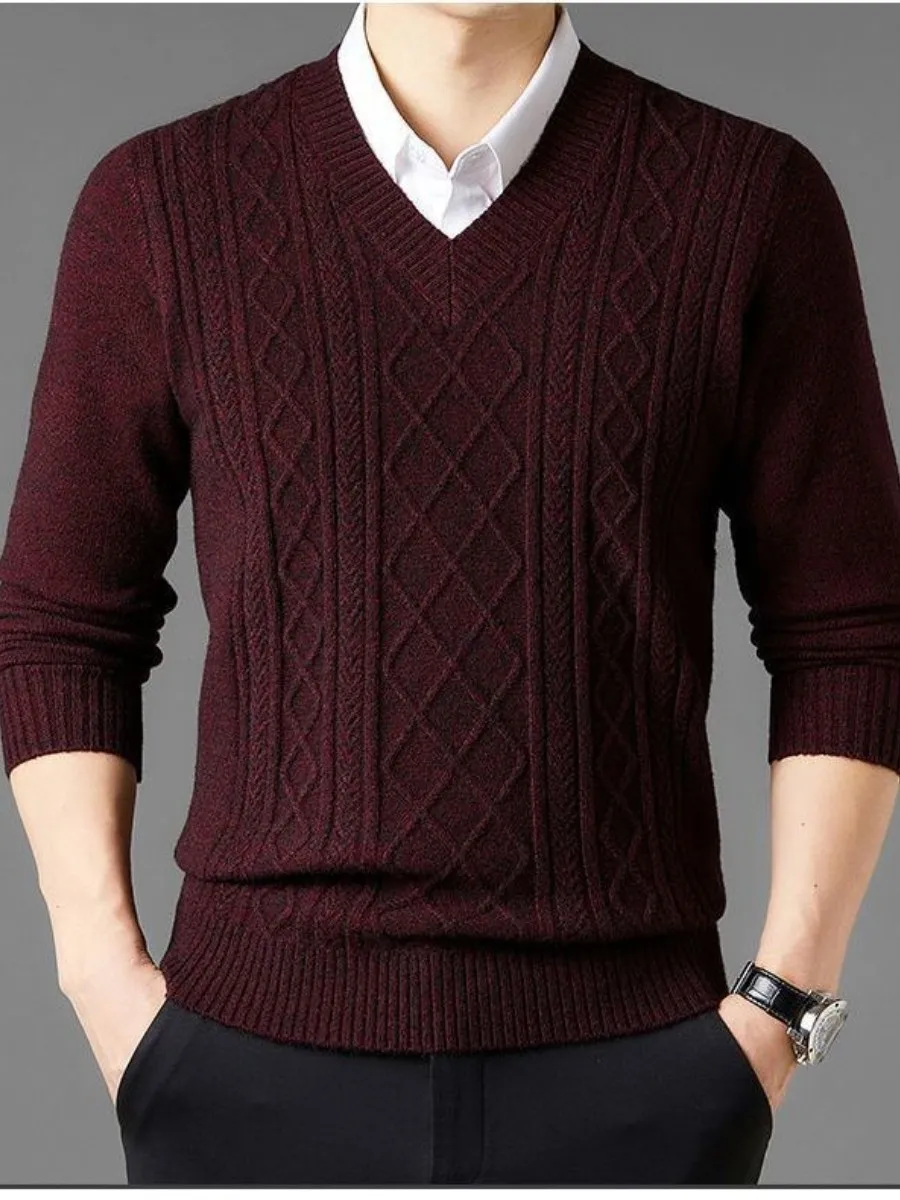 

Men's Thiened Warm Knitted Sweater Casual Winter New Sle Mid-aged Comfortable Soft Camere V-ne Long Sve Top