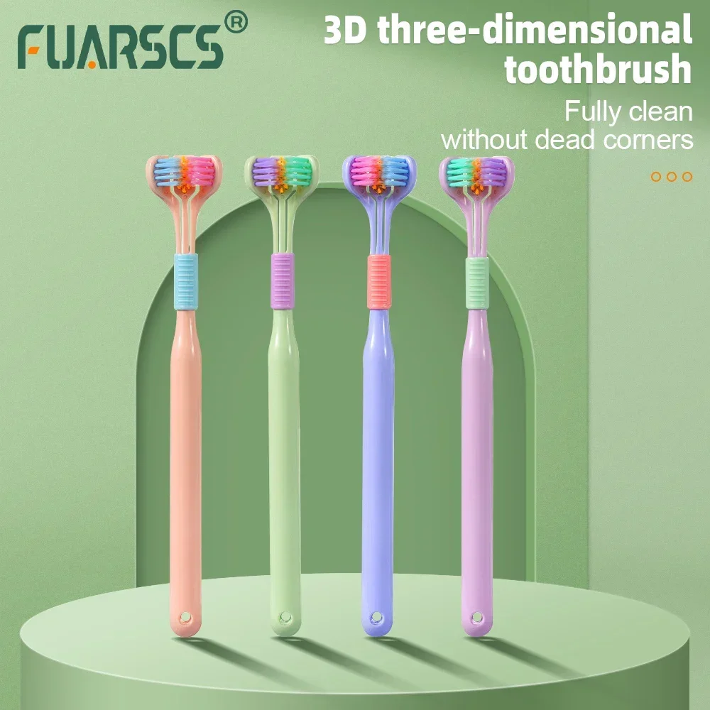 Cepillo de dientes estéreo 3D de tres lados, PBT, pelo suave ultrafino, raspador de lengua, Limpieza Profunda, cuidado bucal