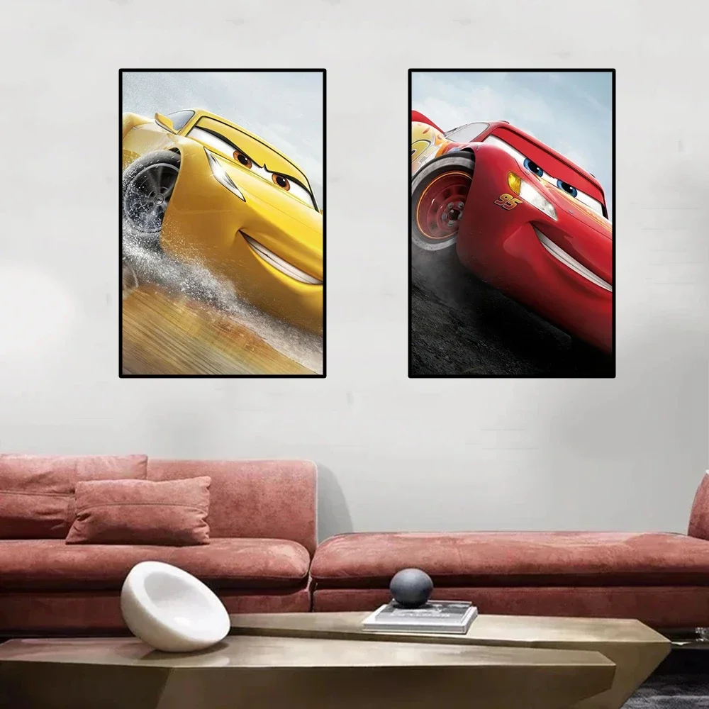 MINISO Anime 2 Lightning McQueen Canvas Painting HD Wall Art Cars Prints Posters Room Decor Pictures for Bedroom Home Decoration