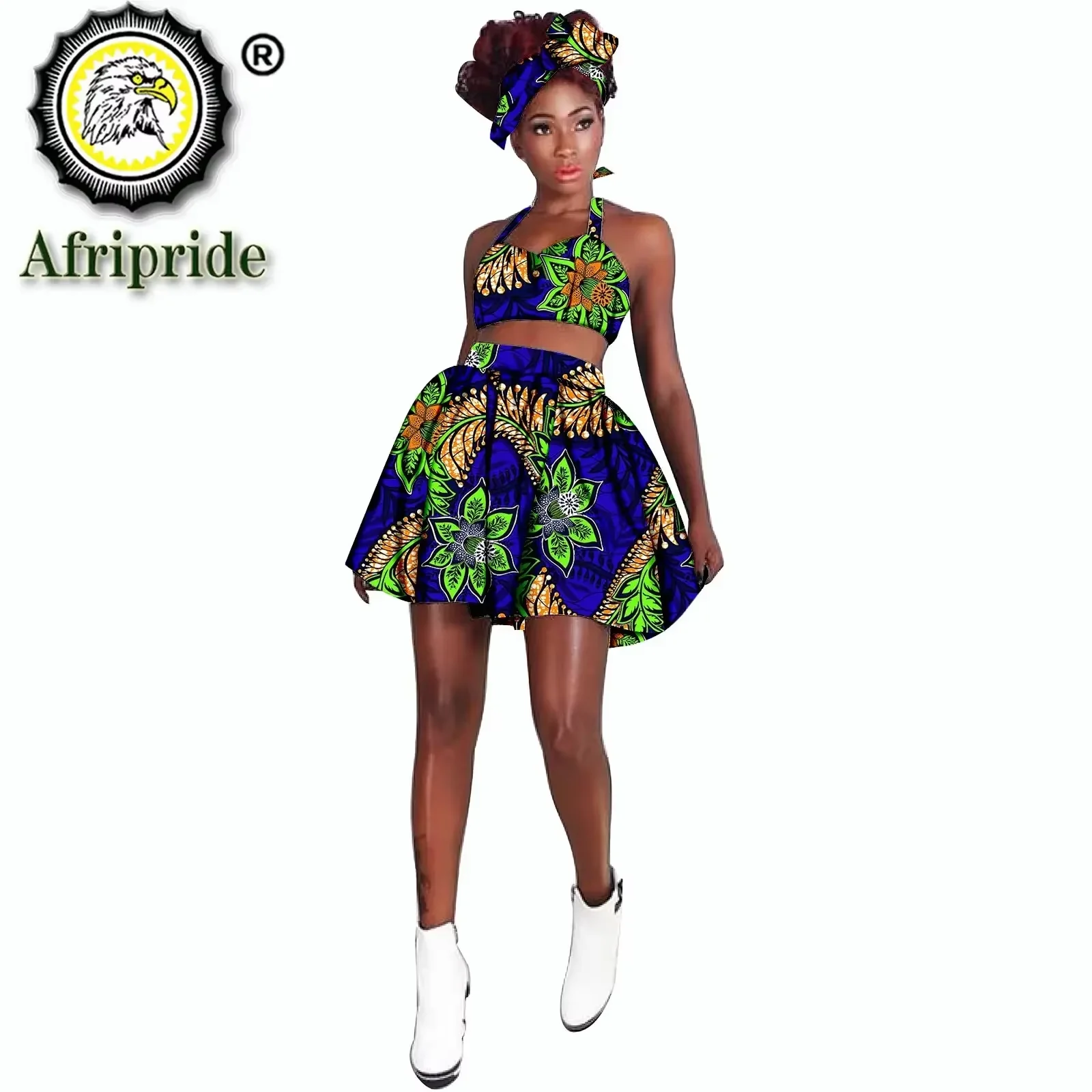 2026 여성을위한 아프리카 의류 Dashiki 탑 프린트 Skrits 아프리카 헤드 랩 머리띠 여성 세트 의상 섹시한 AFRIPRIDE S1926024
