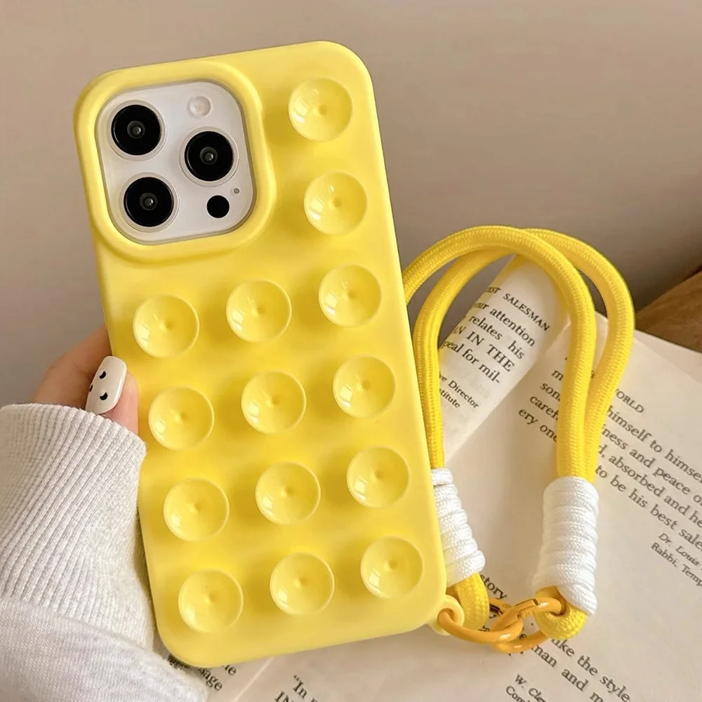 Phone Case For iPhone 13 15 16 17 Pro Max iPhone 14 11 12 13 Pro XR Luxury Suction Cup Candy With Wrist Strap Shockproof Cover view 3