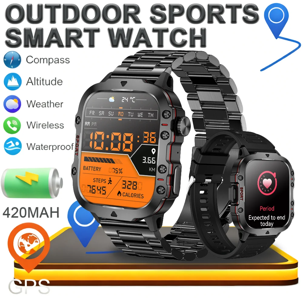

New GPS Watch Sport Smart Watch Men Women Android Blood Pressure Oxygen Fitness Outdoor Watches Waterproof Military SmartWatch
