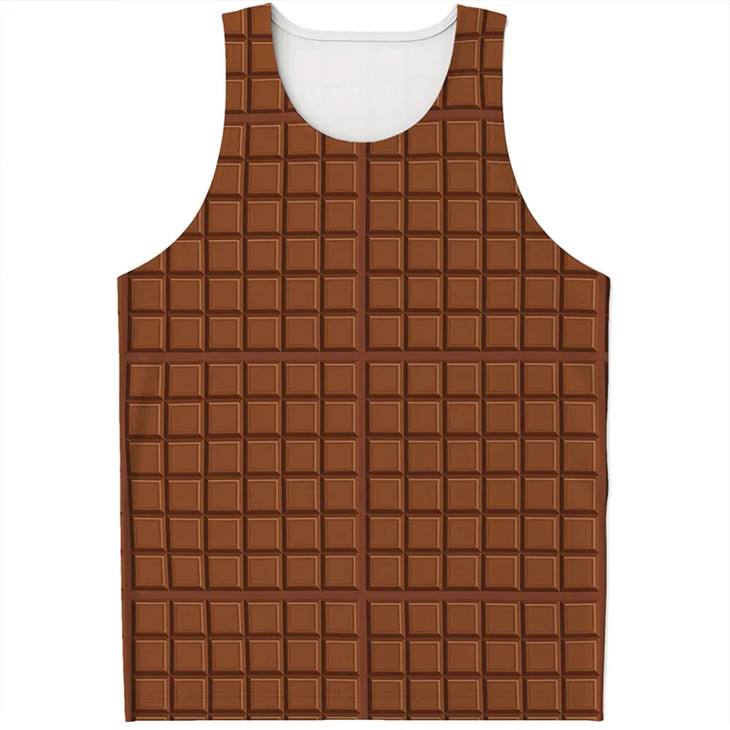 Fashion Food Chocolate 3D Printed Tank Top For Men Summer Sleeveless Vest Street Casual Tops Oversized T-shirt Children Tees