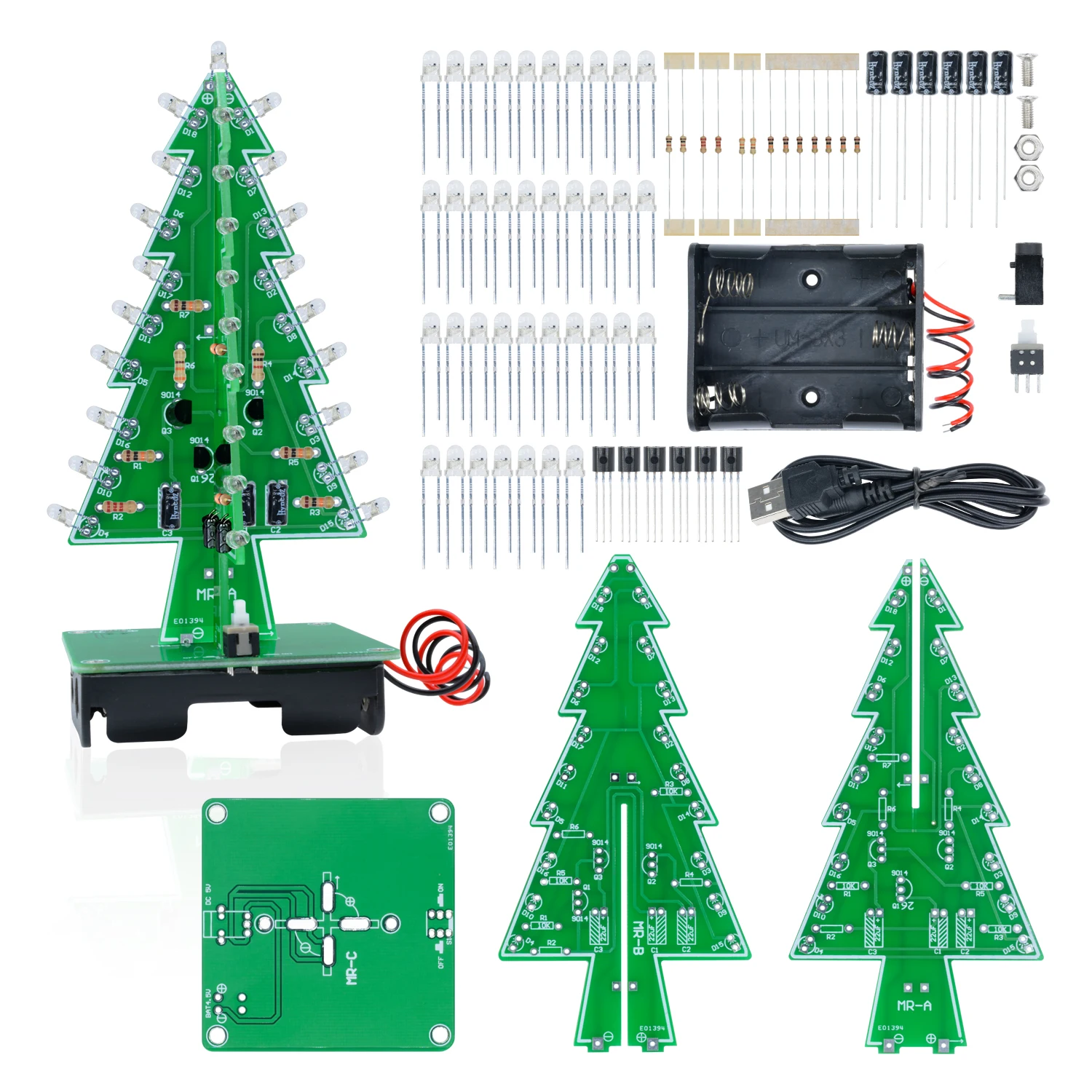 3D Kerstboom Led Diy Kit 3 Kleuren/7 Kleuren Led Knipperend Circuit Solderen Praktijk Elektronische Wetenschap Montage Kit