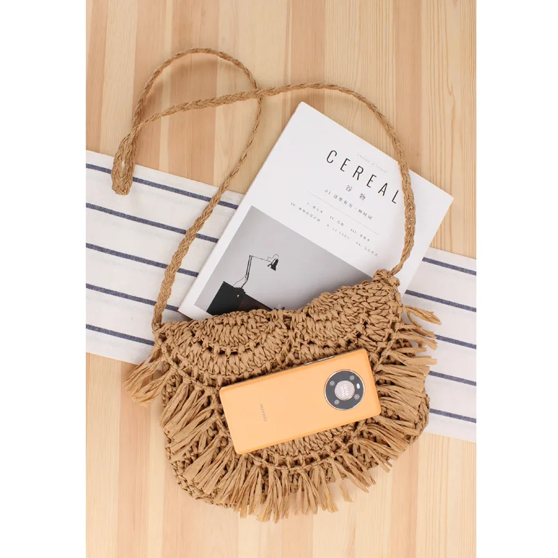 Summer Straw Bags for Women Handmade Tassel Beach Bags 2022 Raffia Rattan Woven Handbags Vacation Shoulder Crossbody Bags Clutch