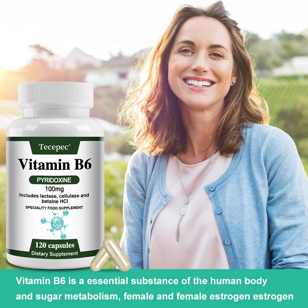 Vitamin B6 Capsules - Brain Function & Memory, Concentration, Cardiovascular, Skin, Hair, Immune, Non-GMO, Dietary Supplement