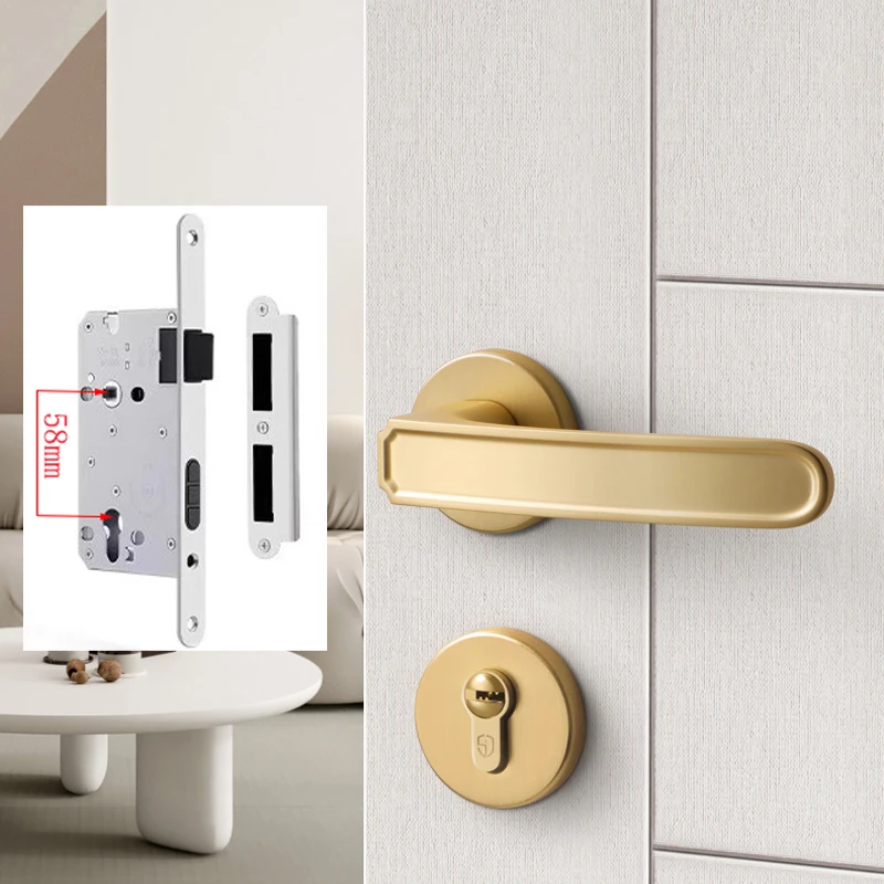 

Brushed gold interior bedroom door lock, household room wooden door handle lock, universal split type silent lock