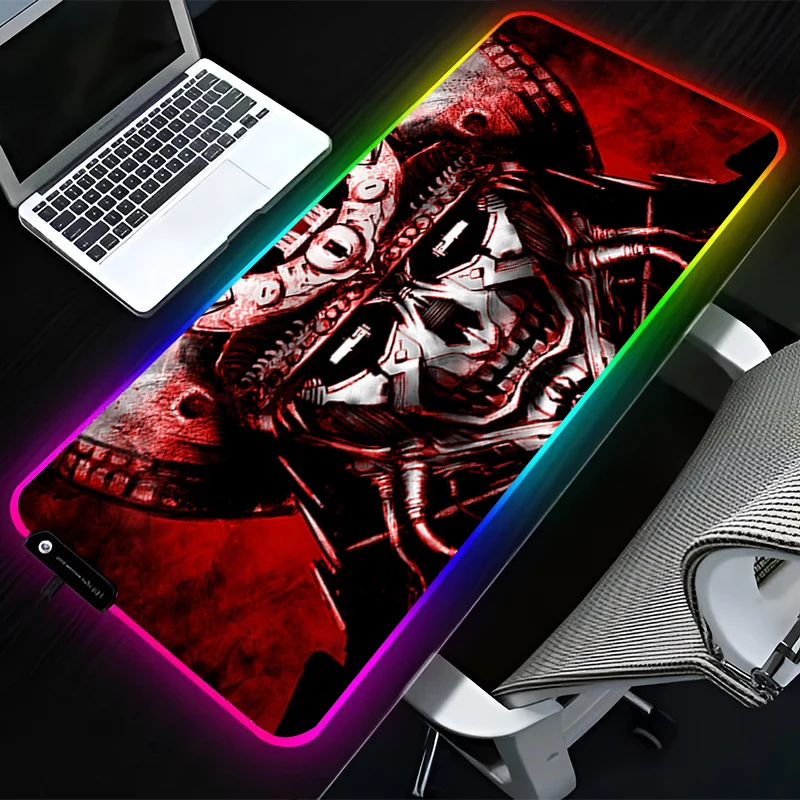 RGB LED Mouse Pad Computer Desk Accessories Mouse Mat Rubber HD Keyboard Pad Non Slip Mousepad Oni Hannya Samurai Mask Desk Mat