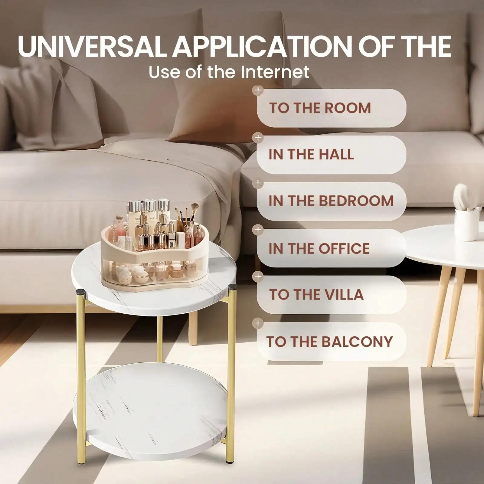 Double-Tier Round Side Table, Minimalist Sofa Table & Coffee Table, Dual-Purpose Indoor/Outdoor Decorative Table Double-Layer Metal Reinforcement, Easy Assembly Suitable For Indoor/Outdoor Decor, Dail image 3