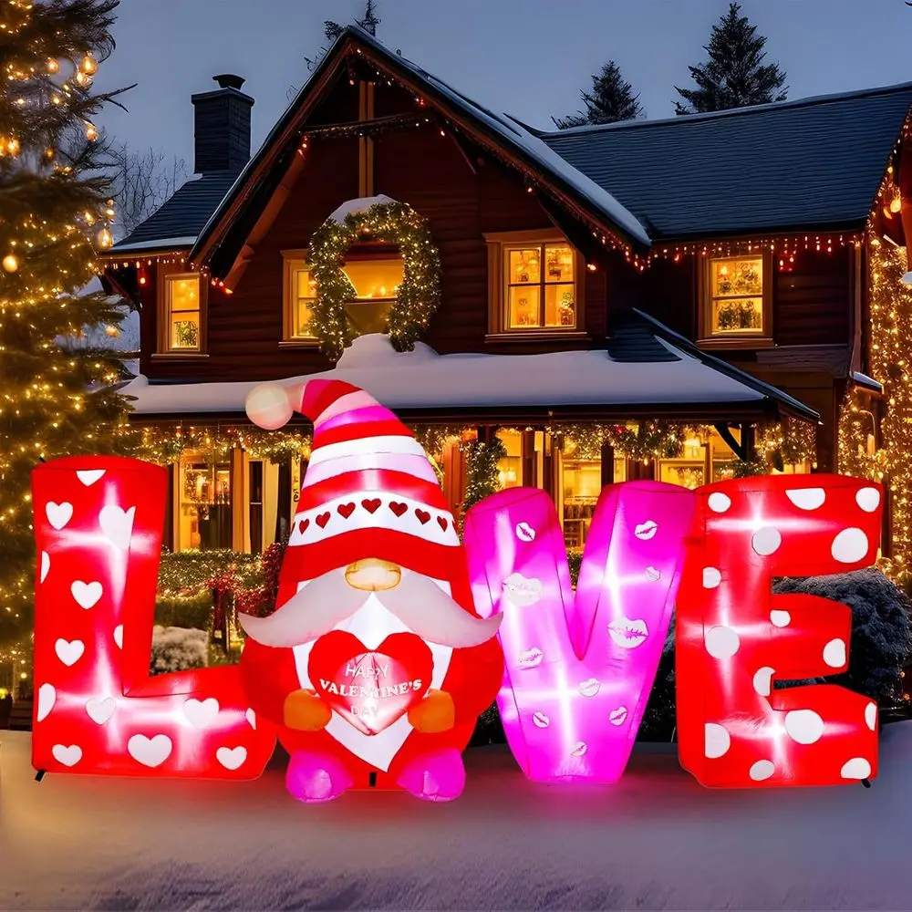 

9 ft Valentines Day Iatable Outdoor Decorations Love Gnome Letters with LED Lights, Blow Up Valentine Romantic Decor for Wedding