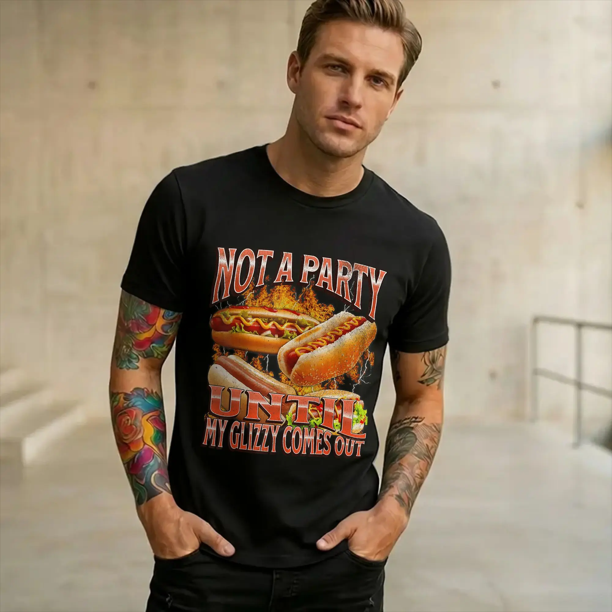 Men Women Graphic Not A Party Until Glizzy Funny Wiener Hot Dog T Shirt Tee Pure Cotton  T-shirts Clothing