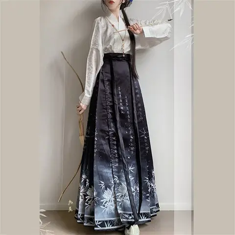 Horse Face Skirt Chinese Style Costume Ming Dynasty Weaving Gold or Printing Chinese Hanfu Dress Original