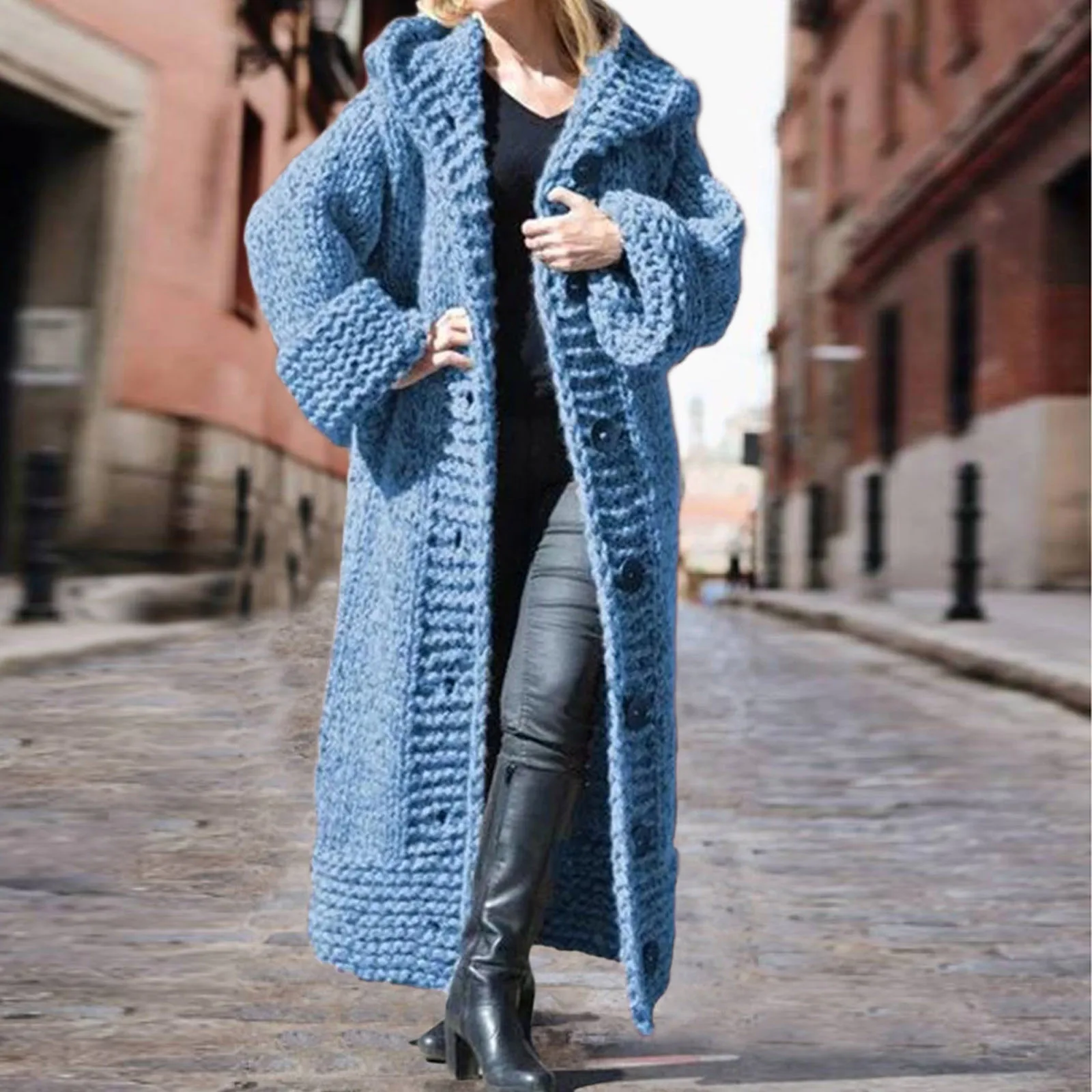 2024 Fall Winter Hooded Oversized big size Sweaters Thick Warm Cardigan Women Knitted Coats Loose Long Overcoats Knitwear