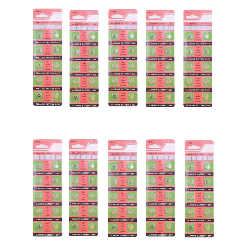 100pcs /10 Cards 30mAh 1.55V AG4 377A 377 LR66 LR626 SR626SW SR66 AG4 AG 4 Button Cell Coin Battery For Watch Toys Remote