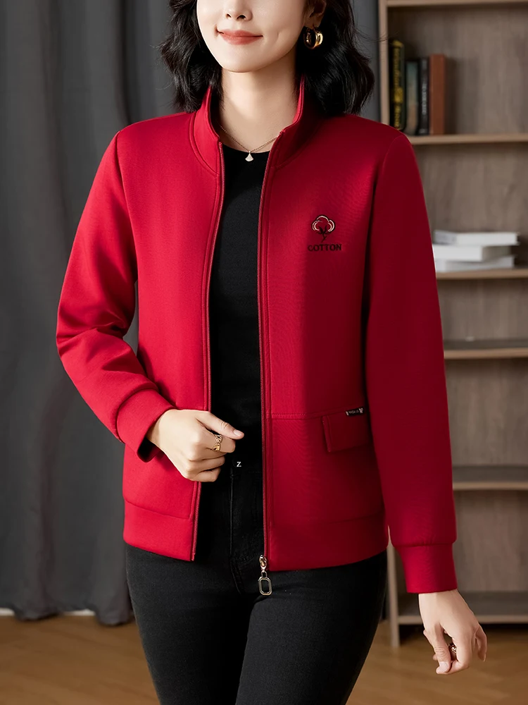 

Women's Stand Collar Jaet Zipper Cardigan Spring Autumn 2025 Year of the Rabbit Clothes for Middle-Aged Mothers