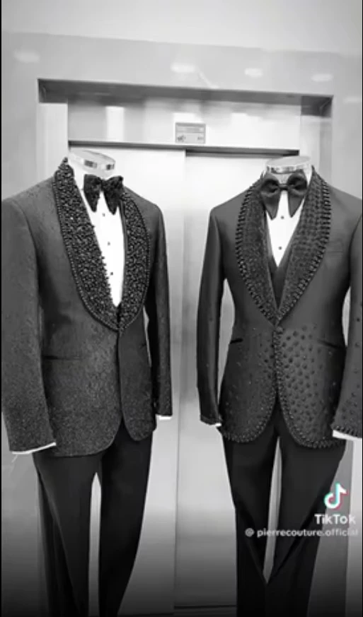 Customized Luxury Men's Suits Tailored 2 Pieces Sequins Beads Blazer Shawl Lapel One Button Sparkly Wedding Slim Diamonds Prom