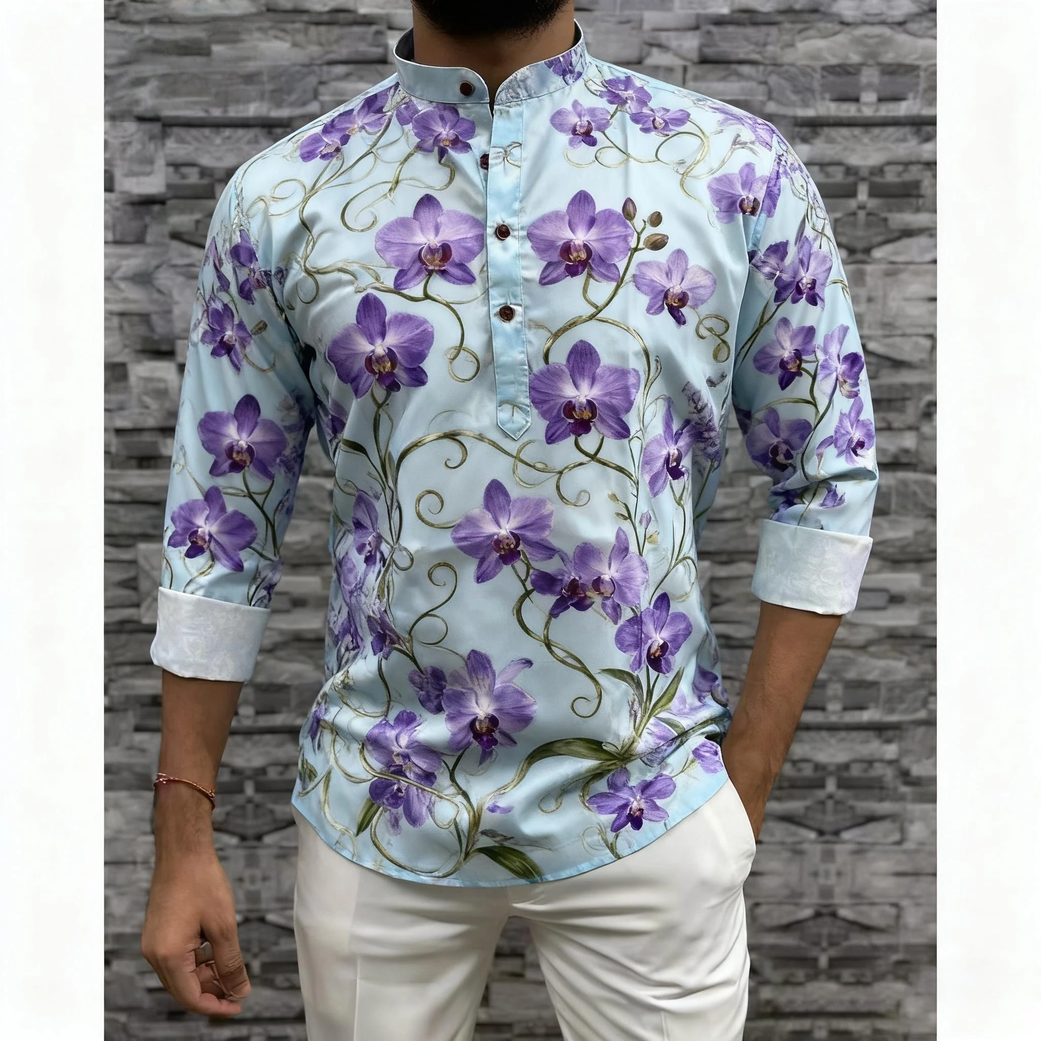 Abaya Thobe árabe de manga larga para hombre, caftán musulmán Henley, vestido liso con bandas, camisas, camiseta árabe musulmana para hombre