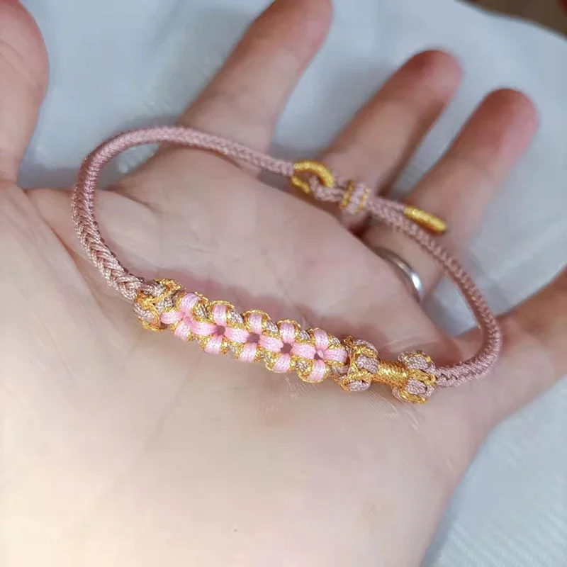 Women's Fashion Hand-knitted Charm Bracelets Red Cotton Peach Flower Thread Simple Romantic Multicolor Bracelet Accessories Gift