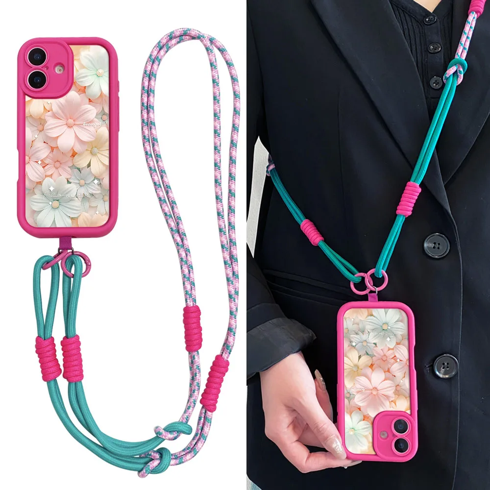 2025 Crossbody الحبل قلادة حزام الحال بالنسبة Xiaomi Poco X7 X6 F7 F6 M7 M6 F5 X5 X3 M3 Pro C55 C65 C75 C71 زهرة غطاء الهاتف