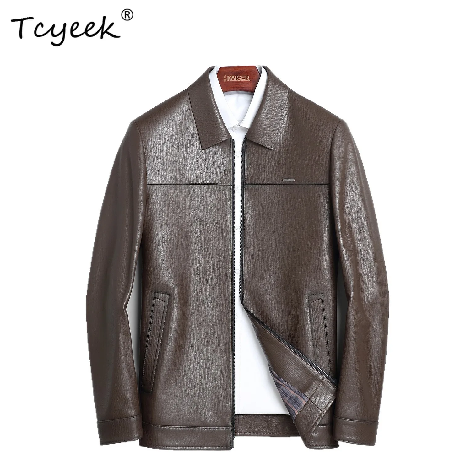 

Tcyeek Top Layer Sheepskin Genuine Leather Jacket Men Spring Autumn Clothes Business Casual Mens Coats Chic Jaqueta Couro 2025