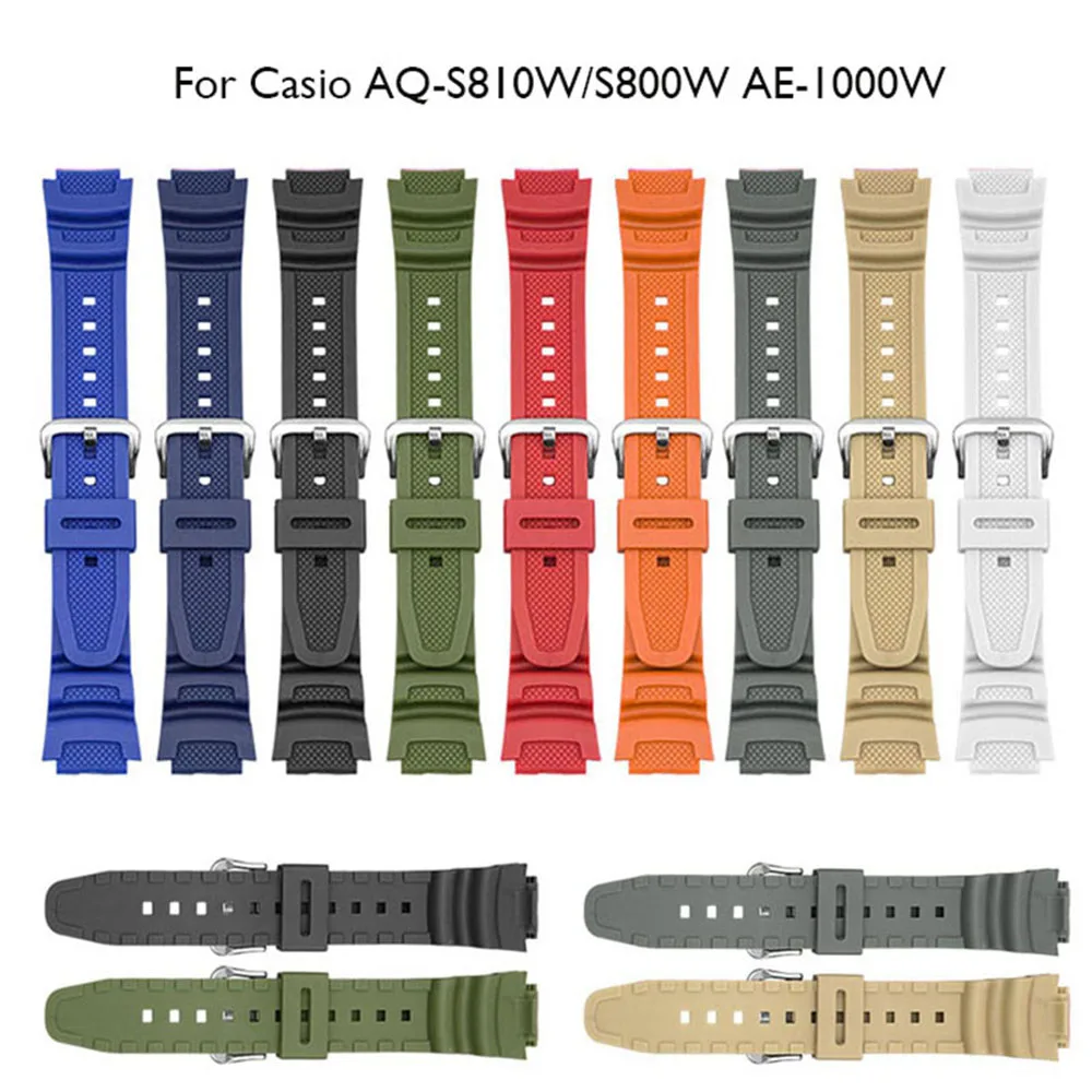 

18mm Watch Band for Casio AQ-S810W AE-1000W AE-1200/1300 SGW-300 Strap Men Camouflage Silicone Rubber Wrist Bracelet Accessories