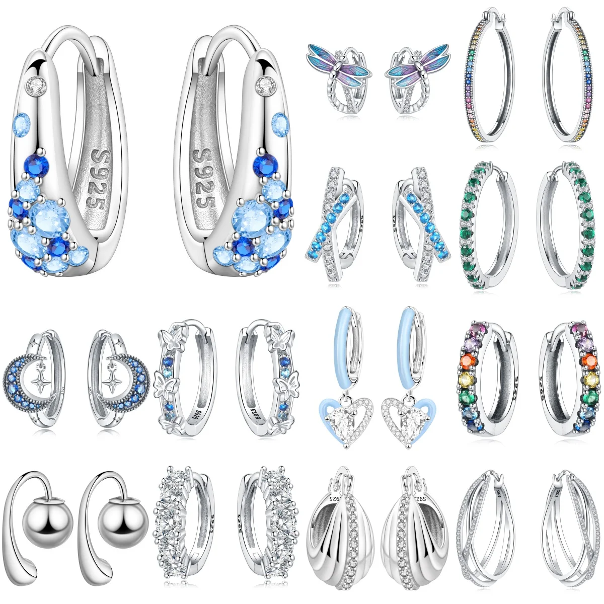 

CYMYSS 2025 New S925 Sterling Silver Inlaid with zircon Gradient Blue Hoop Earrings Fine Jewellery Birthday Party Gift for Women