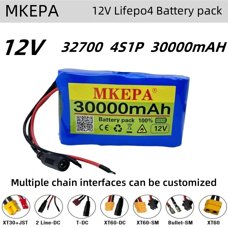 MKEPA 4S1P 12.8V 30000mAh 32700 LiFePO4 Battery Pack with 4S 40A Balanced BMS for Electric Boat, 12V Uninterrupted Power Supply