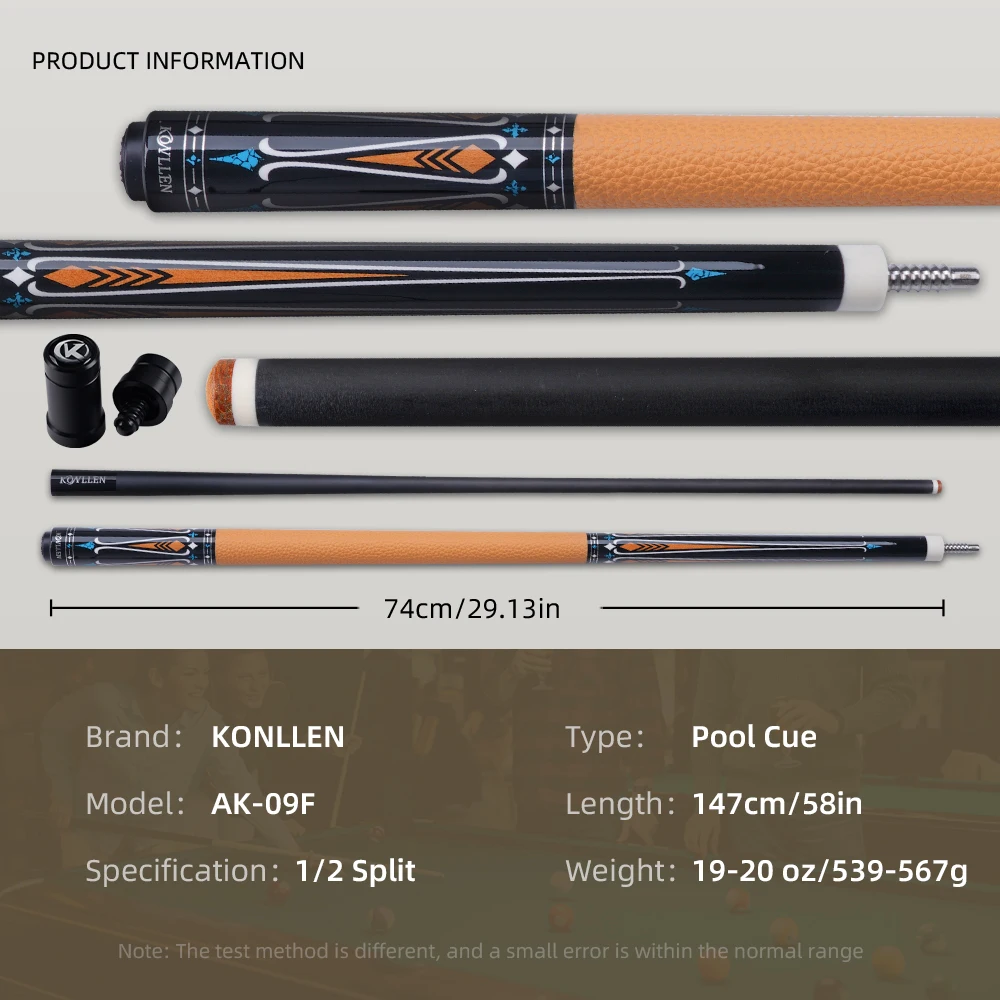 KONLLEN Carbon Fiber Pool Cue 2.0 Series, 58-inch Low Deflection Billiard Stick for Adults with 12.5mm Tip and Pro Taper Shaft