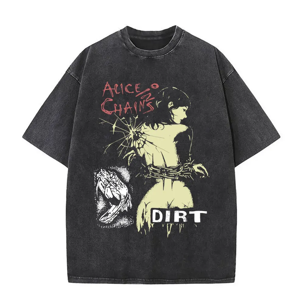 

90s Rock Band Alice in Chains Dirt Washed Vintage T Shirt Men Women Gothic Punk Oversized T Shirts Men's Fashion Retro T-shirts