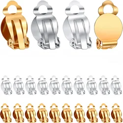30pcs Round Flat Back Tray Earring Post Clips for DIY None Pierced Clip-on Ears Jewelry Making Accessories Findings