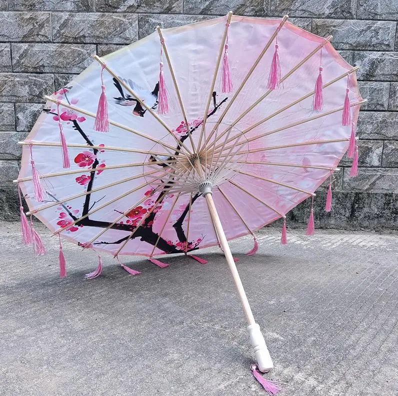 Handmade Chinese Oiled Paper Umbrella Parasol Classical Painting Dancing Props Plum Blossom Umbrella With Tassels ni576